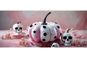 Pink and white polka dot pumpkin, an Illustration by tilialucida