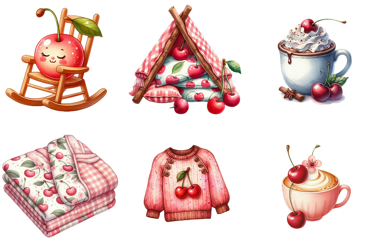 Cozy Cherry Joy Clipart, an Illustration by DreamArtGraphic (Photo 3 of 4)