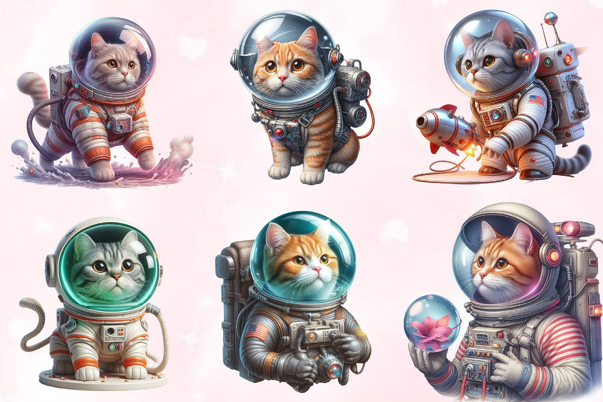 Watercolor Astronaut Cats Clipart, a Seasonal Illustration by Craft Nest (Photo 2 of 5)
