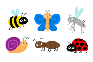 Insect Set. Cute Cartoon Character.