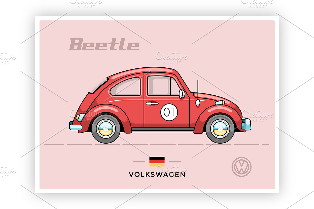 Vintage vector VW Beetle(Bug), an Illustration by Spiner144
