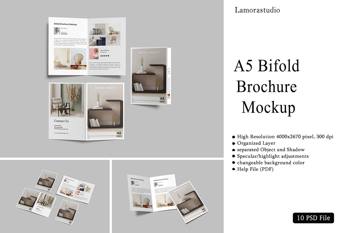 A5 Bifold Brochure Mockup, a Brochure Template by rizalamora (Photo 1 of 11)