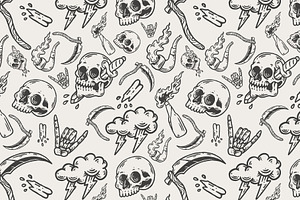 Seamless Pattern Skull Old School