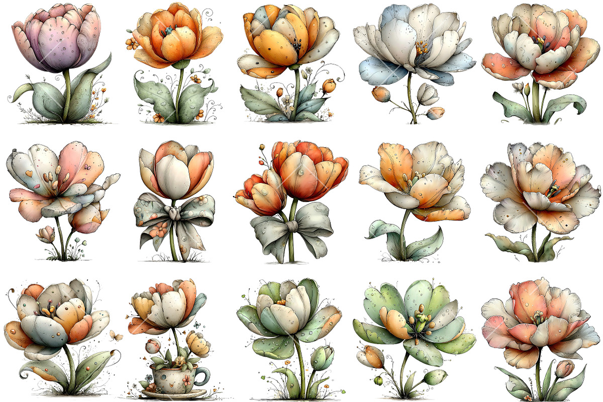 Whimsical Spring Tulip Flower Clipar, an Illustration by OK Design (Photo 3 of 5)