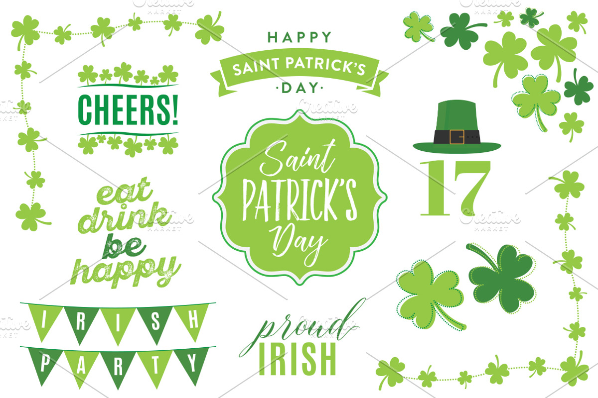 St. Patrick's Day Vector Text Set, a Decorative Illustration by LineByLine