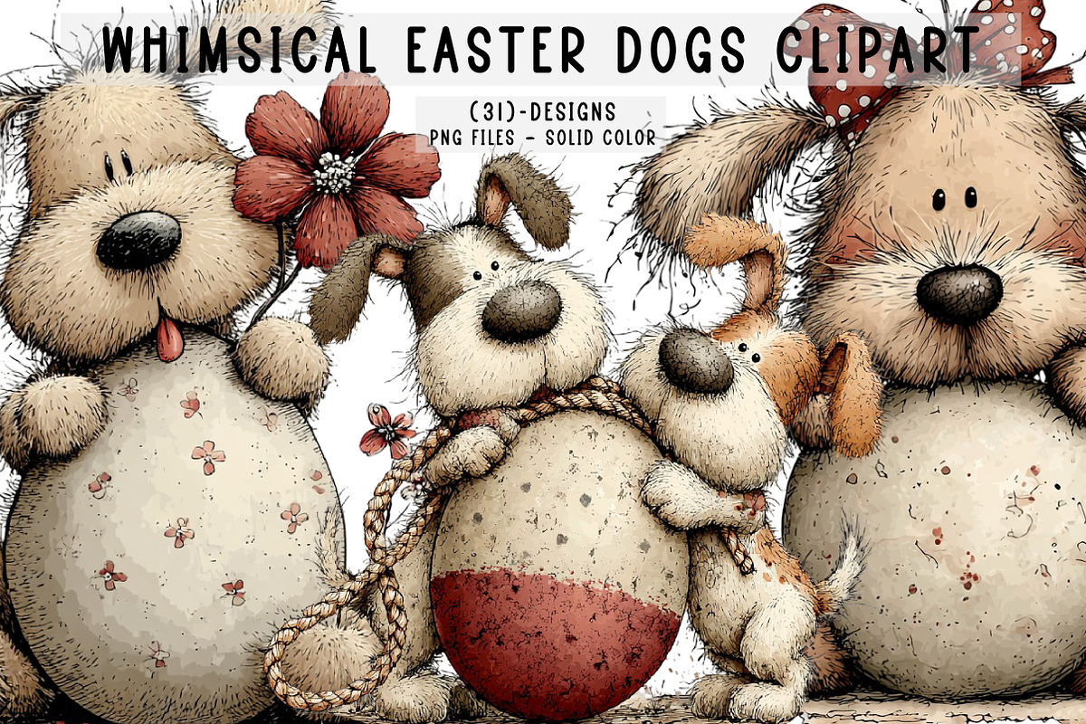 Whimsical Easter Dogs Clipart, an Illustration by CreationArt (Photo 1 of 5)