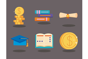 six loans scholarship icons, an Education Illustration by studiogstock