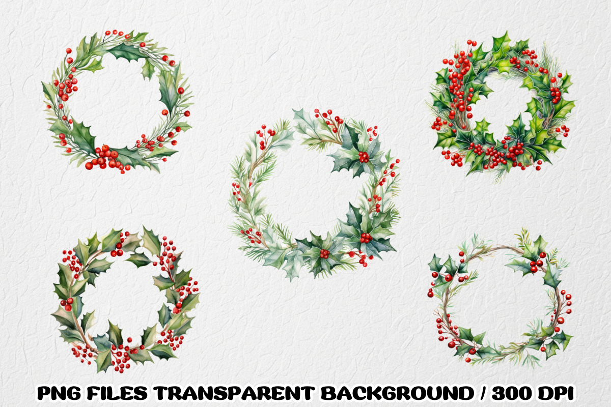 Christmas Wreath Sublimation Clipart, a Decorative Illustration by SindyPrintDesign (Photo 2 of 3)
