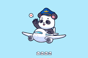 Panda Pilot Riding Airplane Icon, an Animal Illustration by tkzgraphic