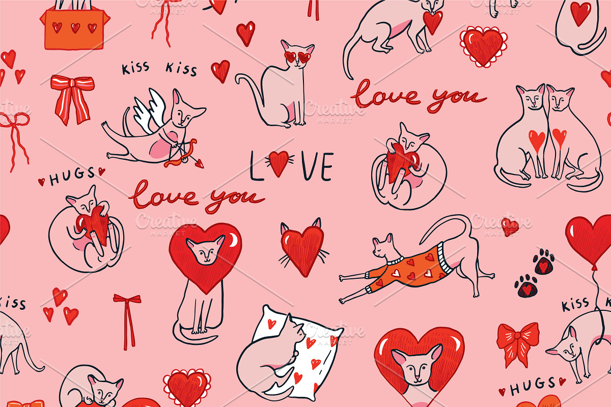 Valentine's Day Sphinx Hairless Cats, an Animal Illustration by GooseFrol (Photo 5 of 12)