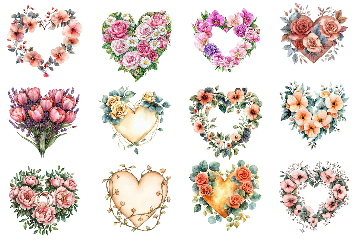 Wedding Hearts with Flowers Clipart, an Illustration by Designworld (Photo 2 of 5)