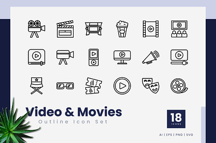 Video and Movies Outline Icons, an Outline Icon by Zeer Graphic
