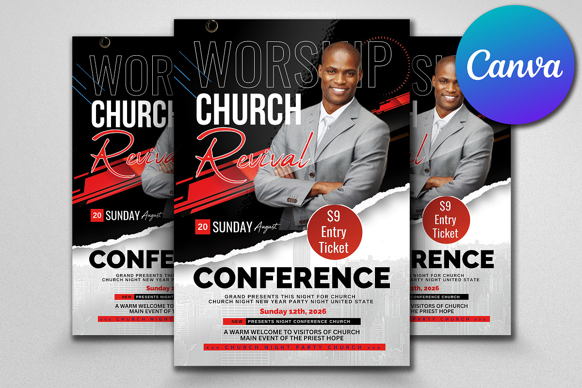Worship Church Revival Flyer Canva, a Flyer Template by Psd Templates (Photo 1 of 2)