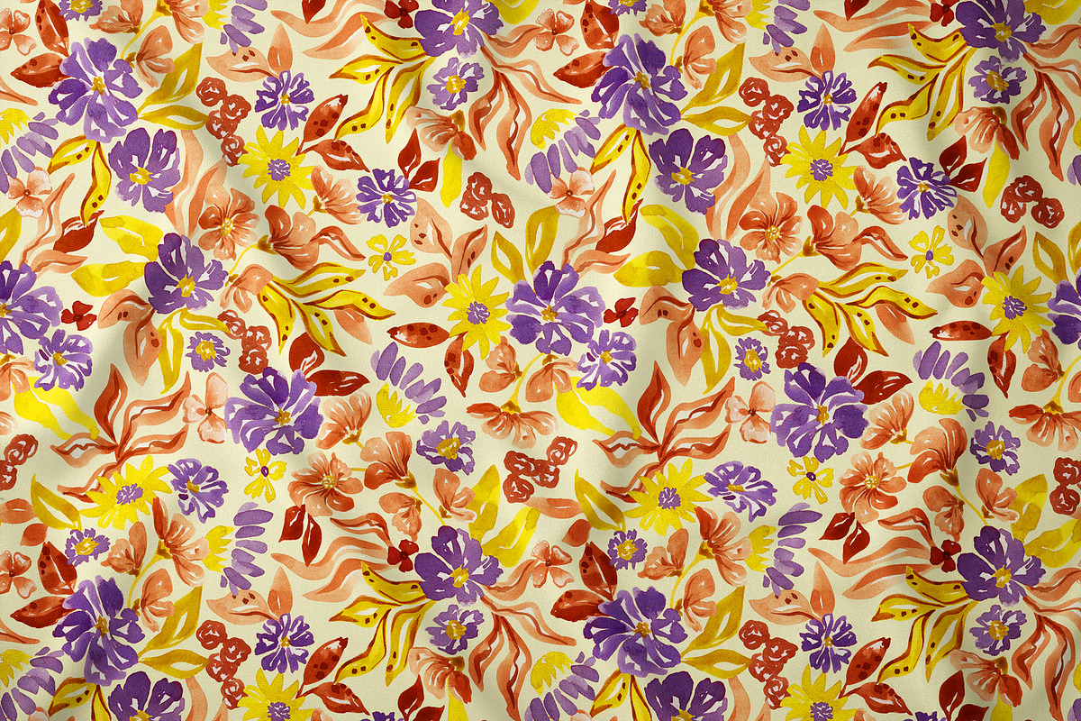 Watercolor summer floral pattern, a Pattern Graphic by SirenaArt (Photo 5 of 12)