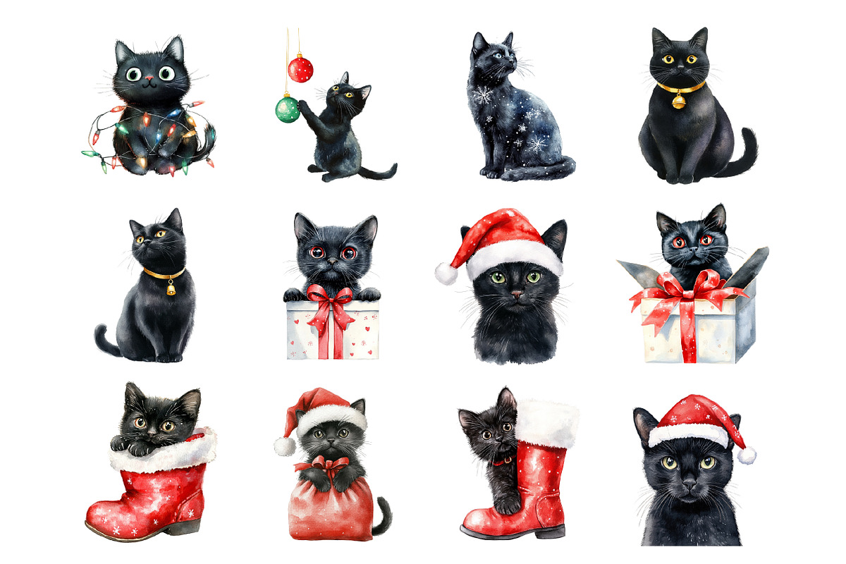 Christmas Black Cat Clipart, an Illustration by Design Market (Photo 3 of 3)