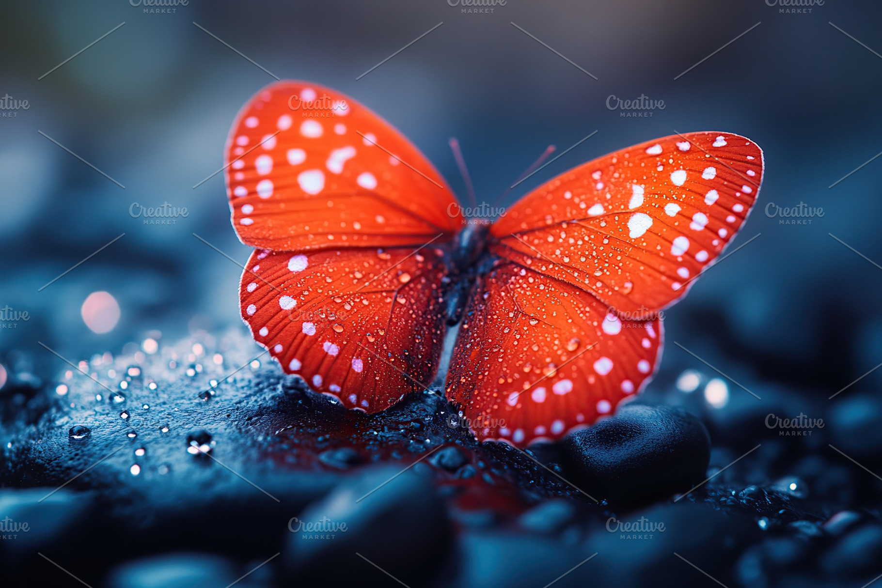 Beautiful red butterfly with water drops, a Photo by AlyaAnd