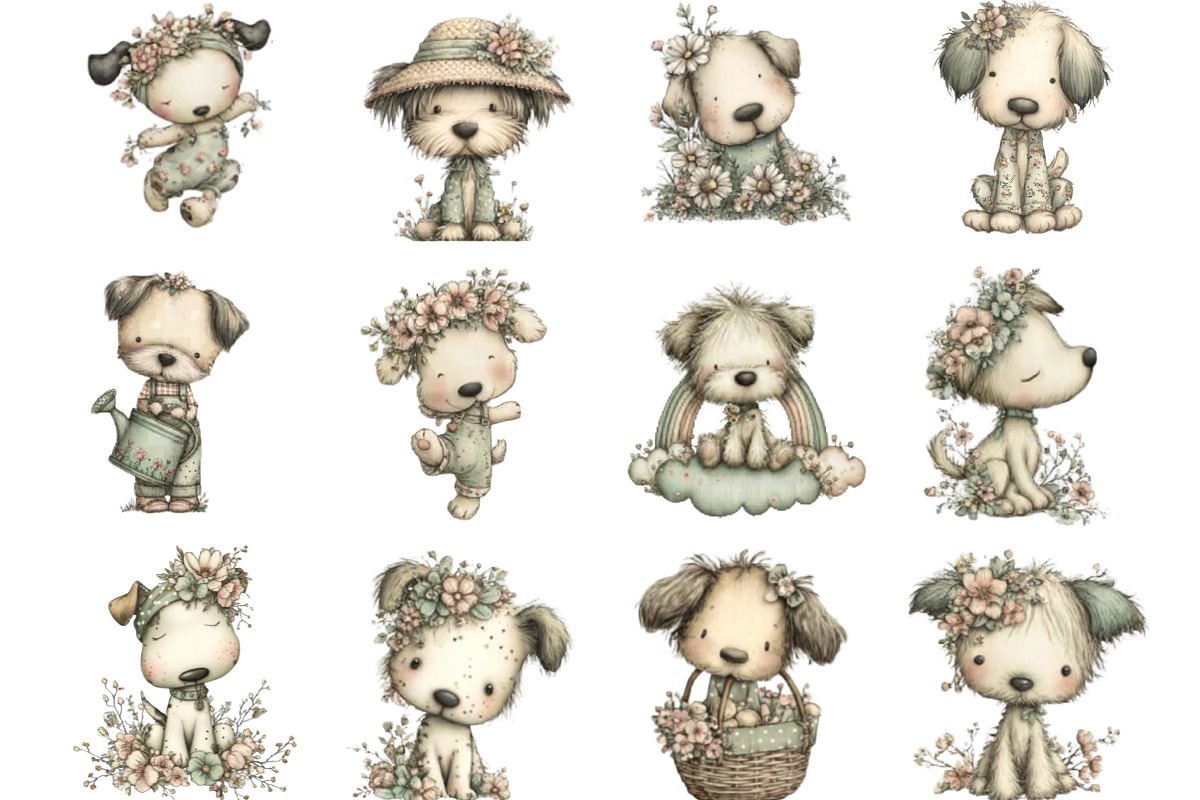 Whimsical Spring Dogs Clipart, an Illustration by Designking (Photo 2 of 5)