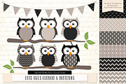 Owls Clipart & Patterns in Black, an Animal Illustration by Amanda Ilkov (Thumbnail 1 of 4)