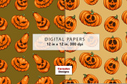 Scary Pumpkins Seamless Patterns, a Pattern Graphic by Serghei Caraulan (Thumbnail 3 of 8)