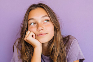 Thoughtful girl against a purple background, a Person Photo by AlyaAnd
