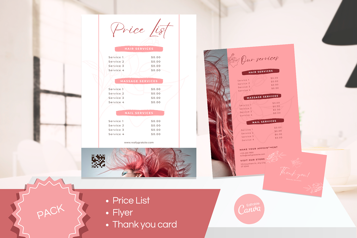 Hair & Beauty Salon Canva Templates, a Marketing Template by PaolaroiDesign (Photo 2 of 6)