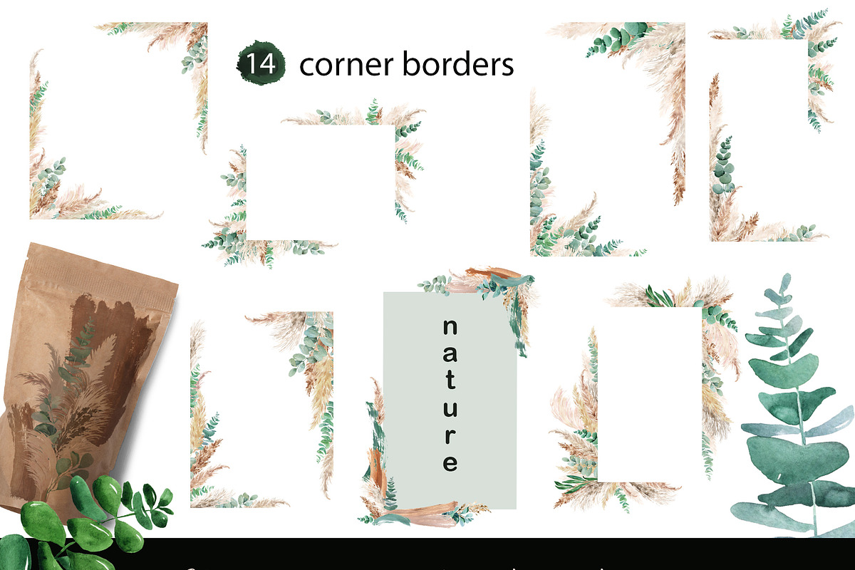 Pampas grass and greenery collection, a Decorative Illustration by TanyaOak (Photo 3 of 7)