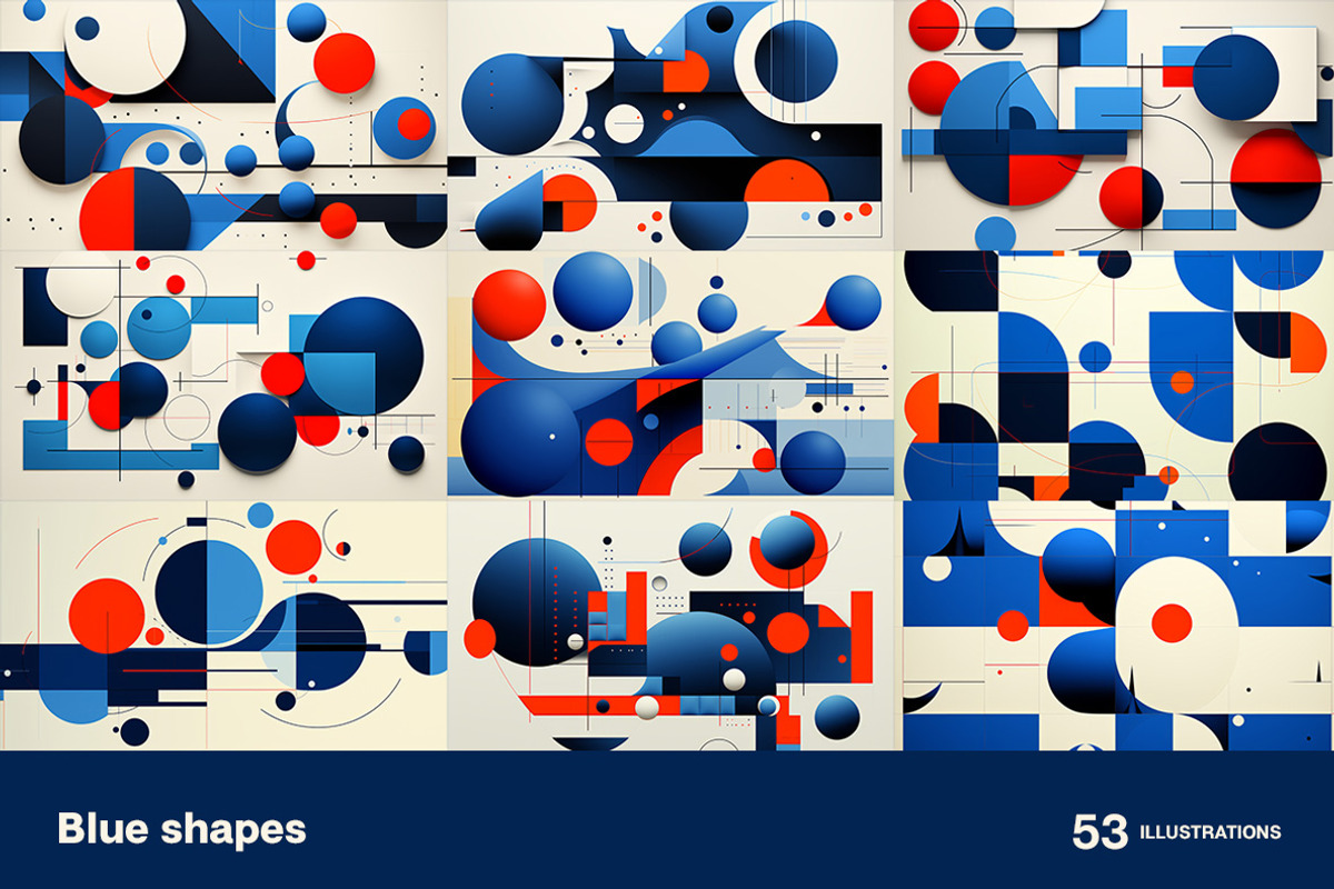 Blue shapes. 53 images, a Decorative Illustration by Handmadefont (Photo 10 of 12)