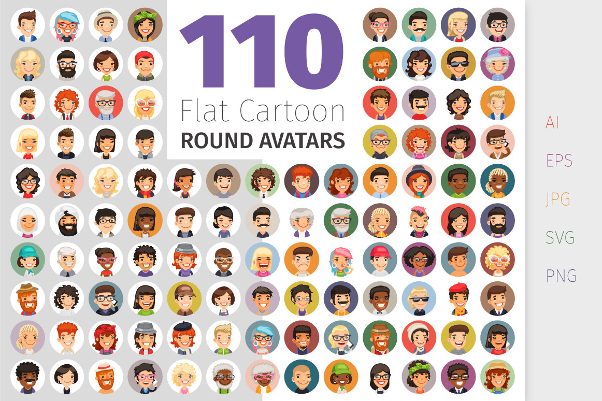 Flat Cartoon Round Avatars, an Icon by Voysla's Shop (Photo 2 of 4)