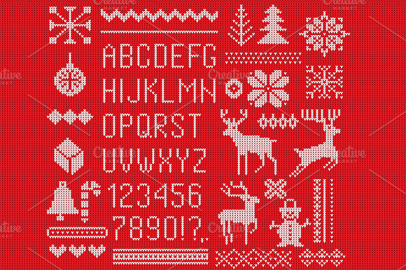 Knitted font, elements and borders. preview 5