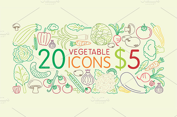 20 Fresh Vegetable Icons For 5