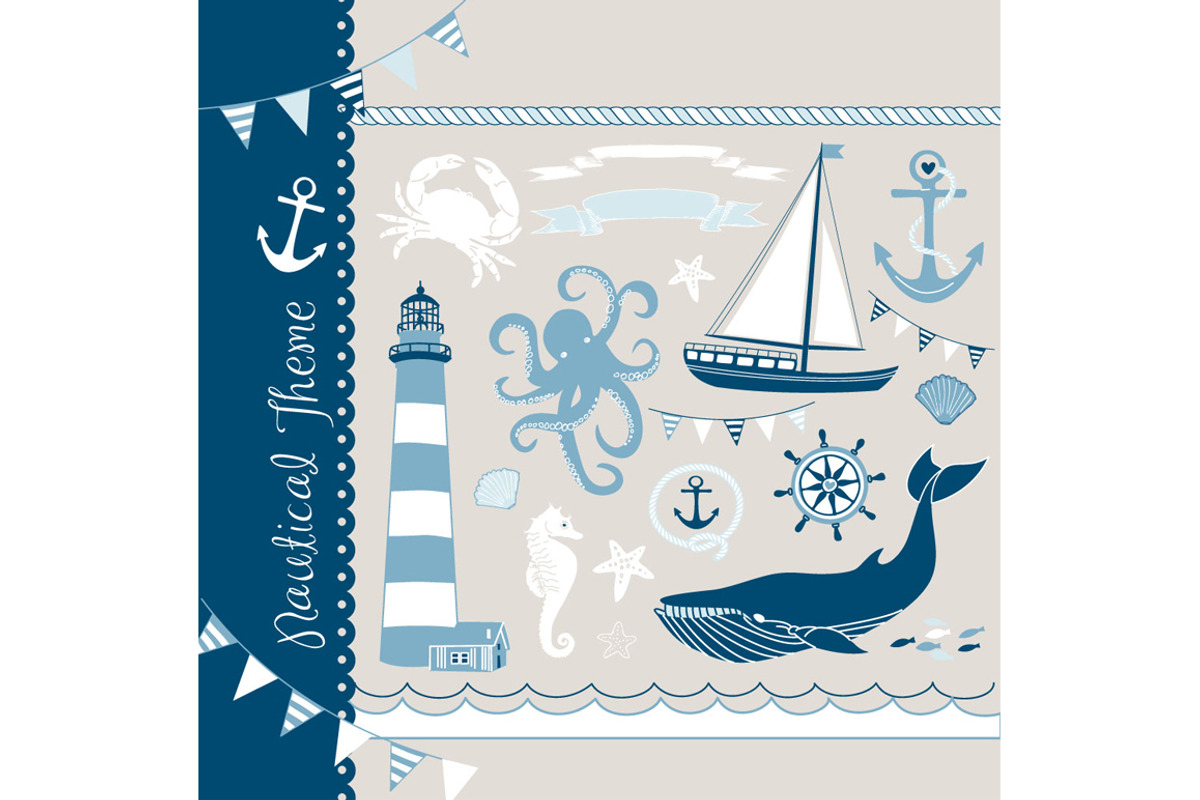 Nautical clip art, sea, anchor, boat, an Illustration by GraphicMarket