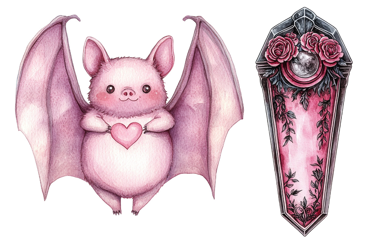 Watercolor Pink Halloween Clipart, a Seasonal Illustration by CitraGraphics (Photo 4 of 5)