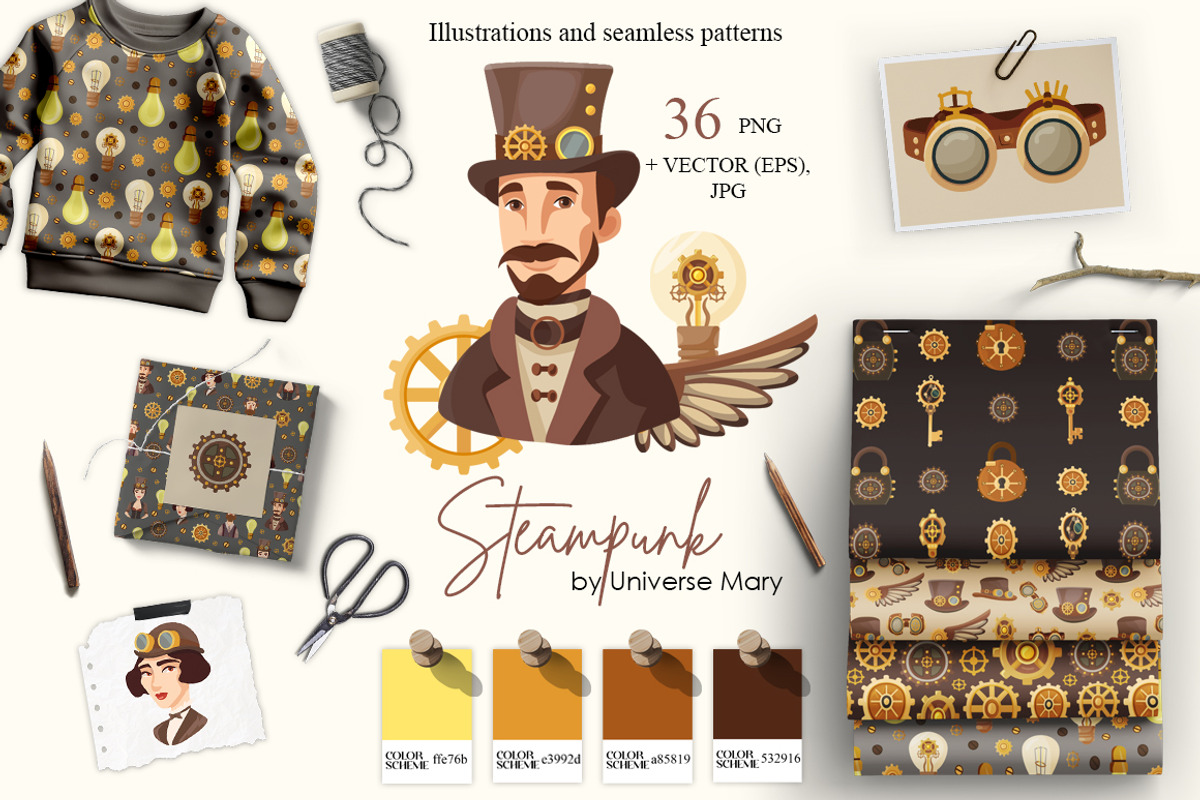 Steampunk Vector Clipart Set, a Technology Illustration by Universe Mary (Photo 1 of 8)