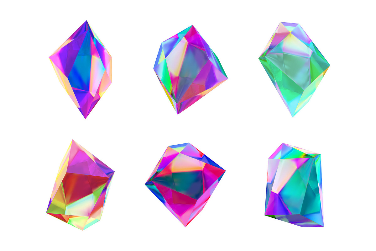 Set of six multi-colored crystals., an Object Graphic by Ruliz (Photo 4 of 4)