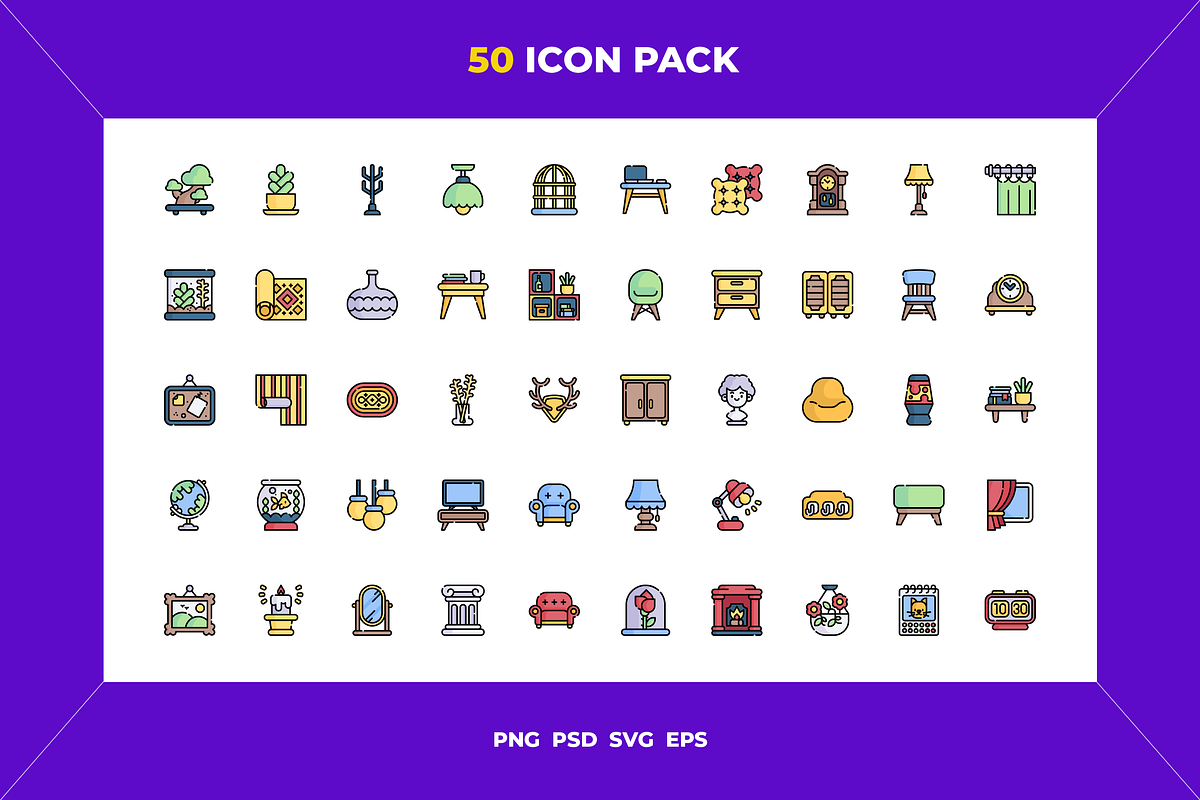 50 Home decoration icons, an Outline Icon by Wencory (Photo 1 of 2)