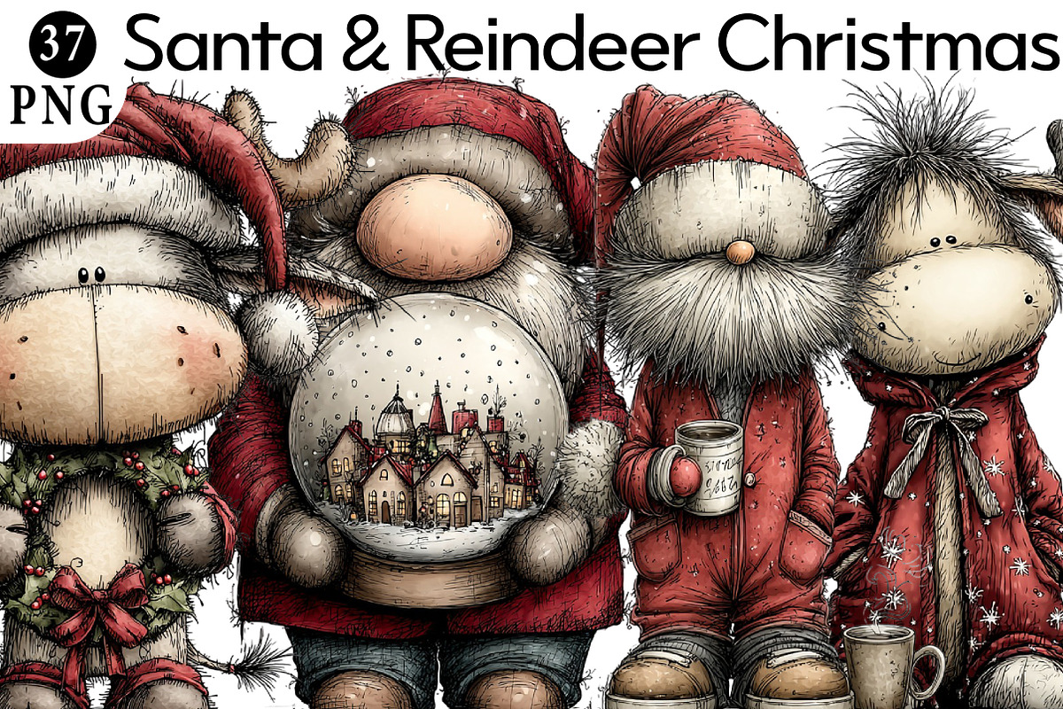 Santa & Reindeer Christmas Clipart, an Illustration by Daily.Designs (Photo 1 of 5)