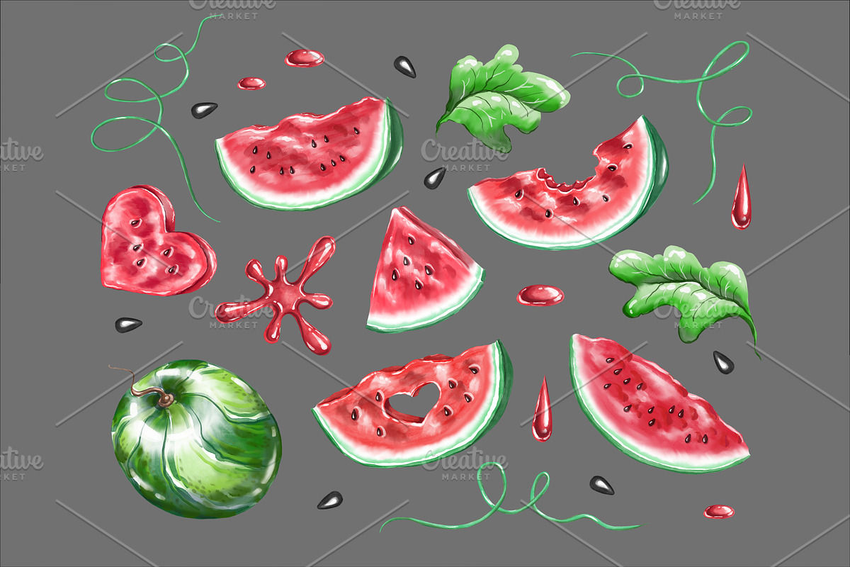Watercolor watermelon png clipart, an Object Graphic by Alena Kurian (Photo 3 of 3)