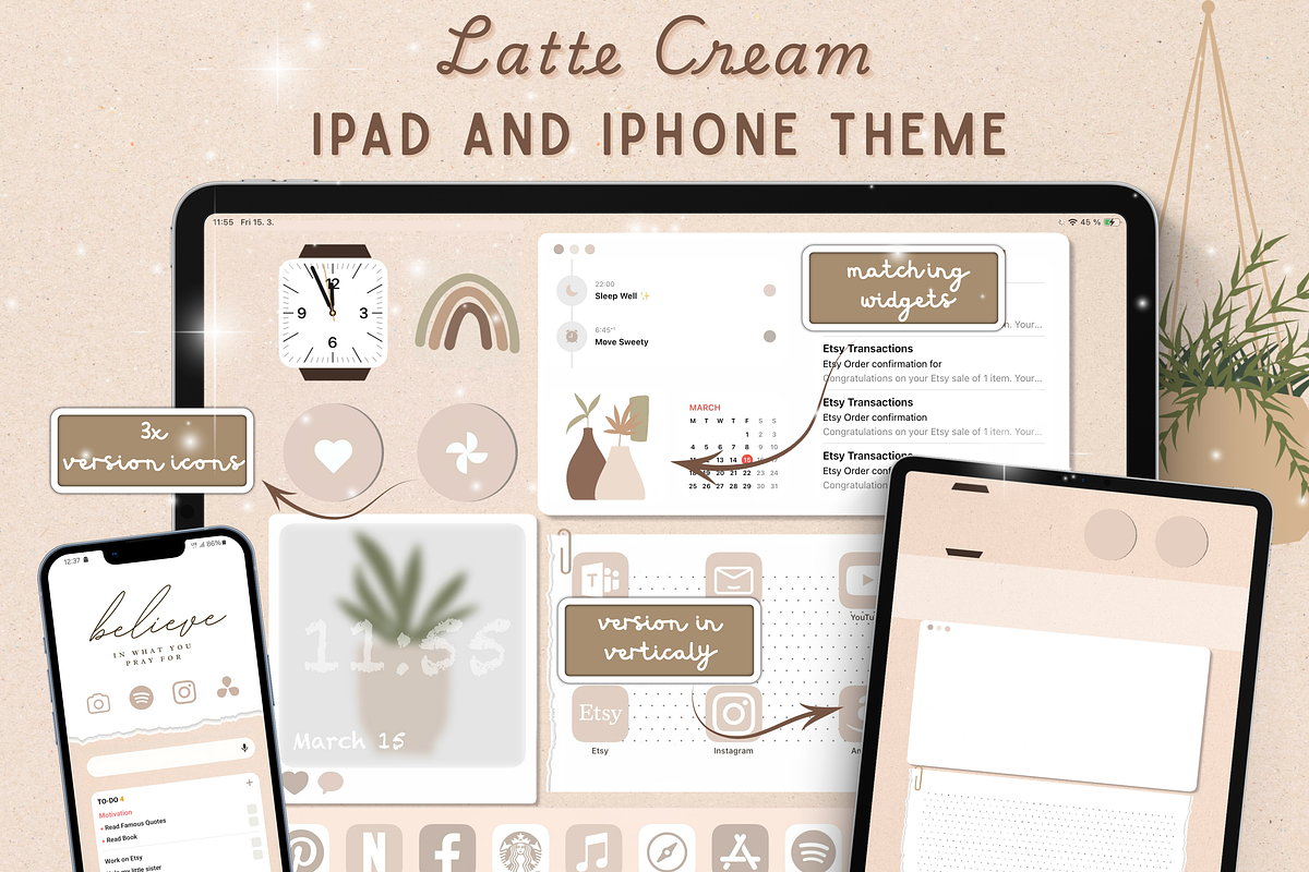 Latte Creme iOS Wallpaper Icon Pack, a Wallpaper Graphic by BeeRubby (Photo 1 of 9)