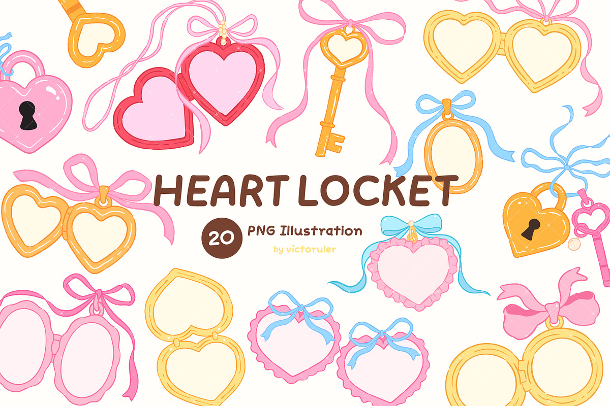 20 Cute Heart Locket Clipart, an Object Illustration by Victoruler (Photo 1 of 8)