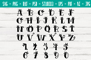 Vector Black Cats Alphabet & Numbers