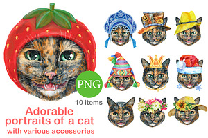 Portraits of tortoiseshell cat, an Animal Illustration by Watercolor fantasy