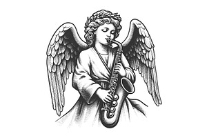 Angel Playing Saxophone Engraving