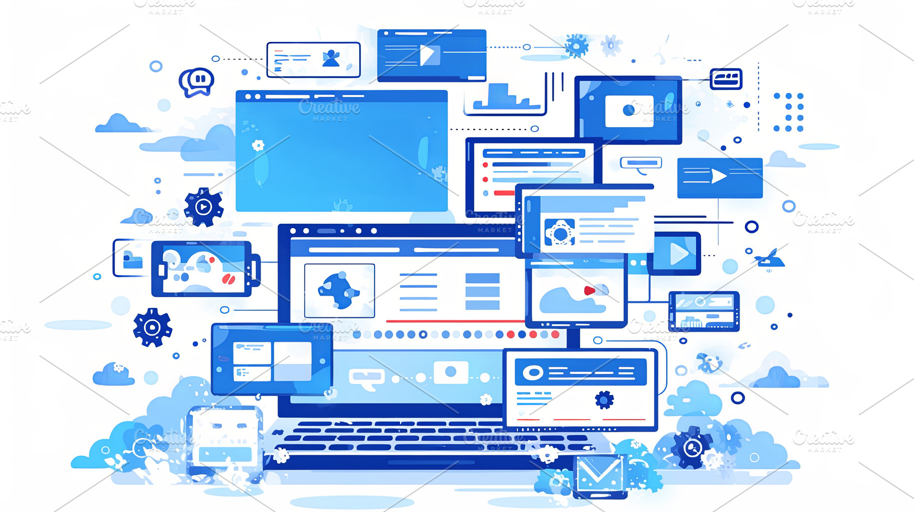 Digital content network with connected devices and multimedia displays in motio, a Photo by AS photostudio