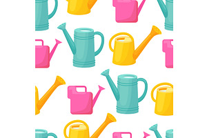 Watering can seamless pattern, an Illustration by Valerie Bodnar