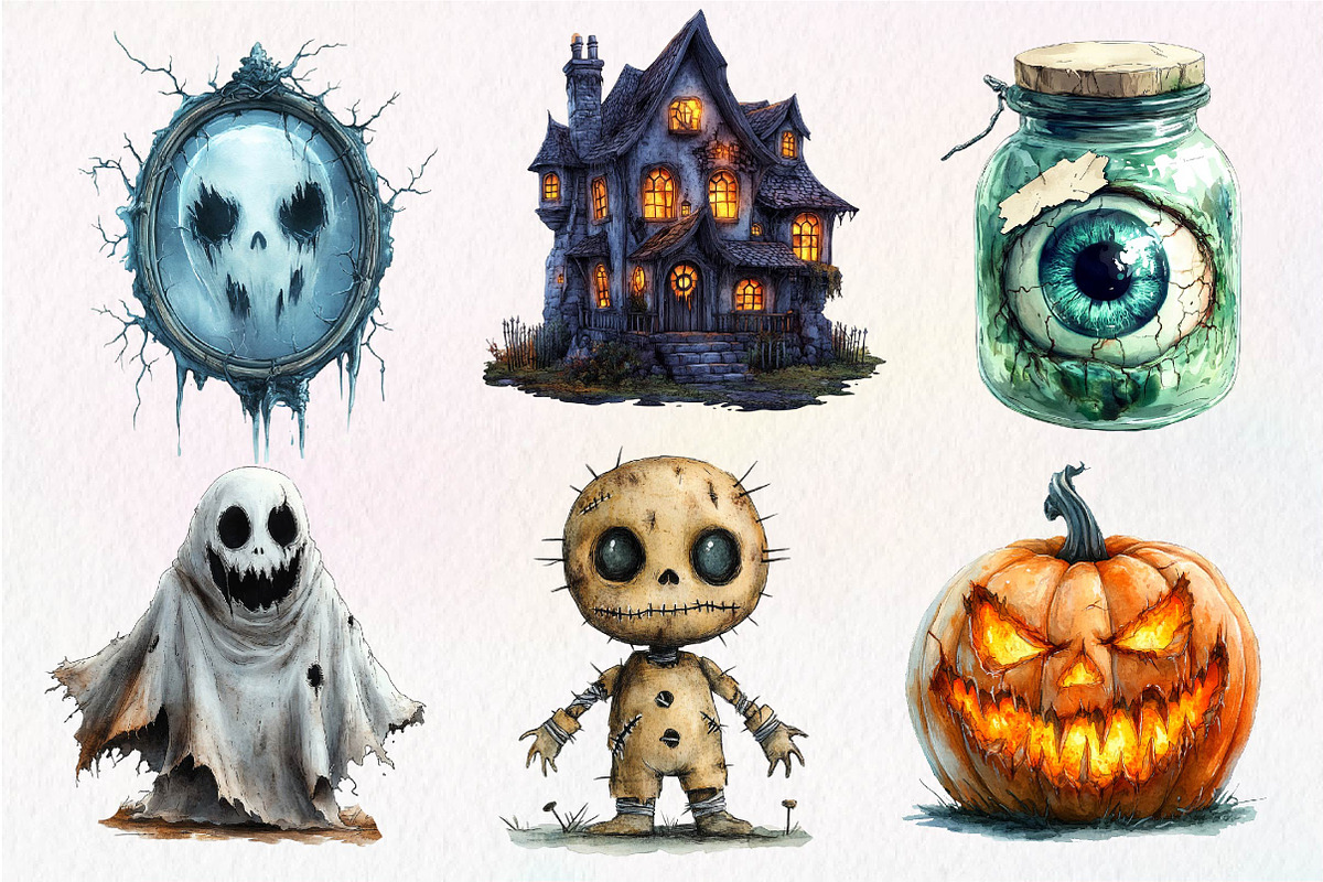Watercolor Halloween Horror Clipart, an Illustration by Dream Creation (Photo 2 of 6)