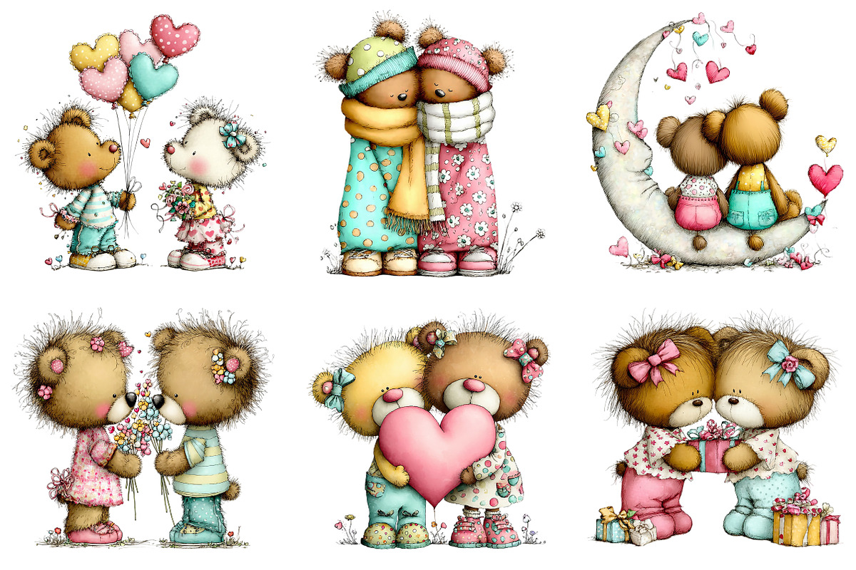 Valentine Teddy Bear Couples Clipart, an Illustration by Craft Nest (Photo 8 of 8)