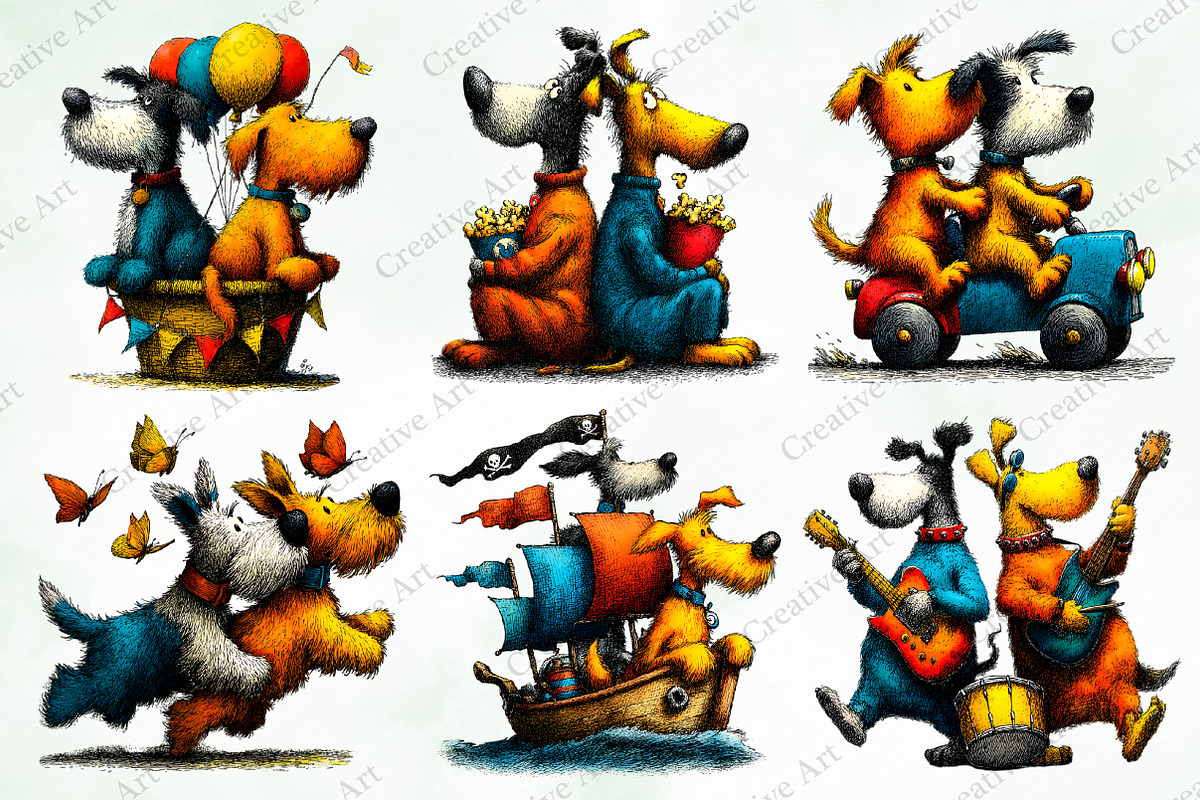 Quirky Dogs Friendship Clipart, an Illustration by Creative Art (Photo 2 of 9)