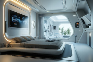 A Futuristic interior design style bedroom with sleek, minimalist design. The r, an Arts & Entertainment Photo by Textures & Backgrounds