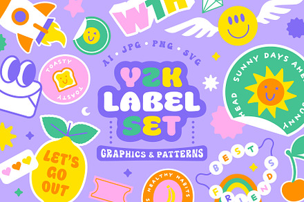 Y2K Label Set: Graphics & Patterns