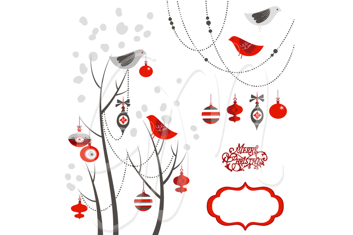 Christmas Clip Art, birds, tree, a Decorative Illustration by GraphicMarket (Photo 2 of 4)